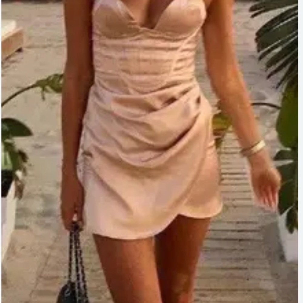 Zara Pink Asymmetrical Ruched Wrap Mini Dress